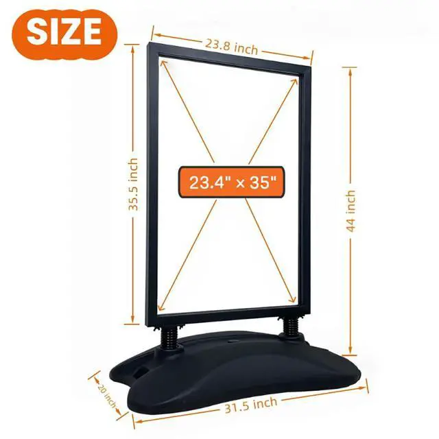 Alt view image 2 of 6 - Heavy Duty Outdoor Sign Holder Stand 23"x35" with Water-Fillable Base & Wheels, Wind-Resistant Spring Design, Portable Sidewalk Poster Board Frame for Indoor & Outdoor Use (Fits 6mm Signs)(STAND ONLY