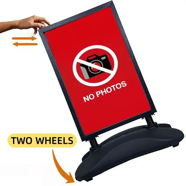 Alt view image 3 of 6 - Heavy Duty Outdoor Sign Holder Stand 23"x35" with Water-Fillable Base & Wheels, Wind-Resistant Spring Design, Portable Sidewalk Poster Board Frame for Indoor & Outdoor Use (Fits 6mm Signs)(STAND ONLY