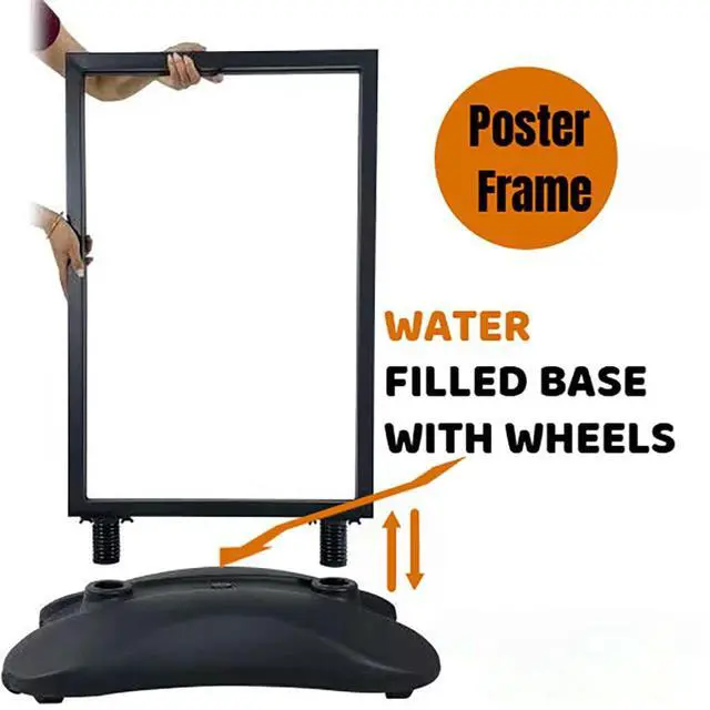 Alt view image 4 of 6 - Heavy Duty Outdoor Sign Holder Stand 23"x35" with Water-Fillable Base & Wheels, Wind-Resistant Spring Design, Portable Sidewalk Poster Board Frame for Indoor & Outdoor Use (Fits 6mm Signs)(STAND ONLY