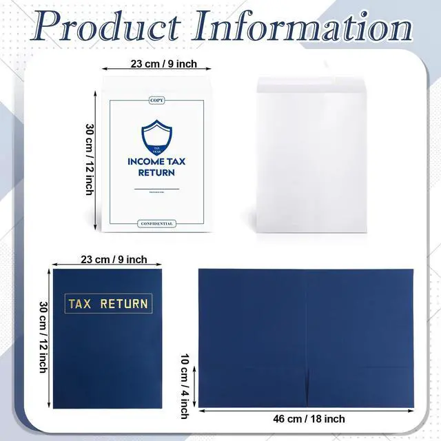 Alt view image 2 of 6 - 400 Pcs Tax Return Folders and Tax Return Envelopes Bulk 9 x 12 Inch 2 Pocket Gold Foil Text Income Folders with Envelopes for Preparers Clients Storing Handling Personal Customer (Blue)