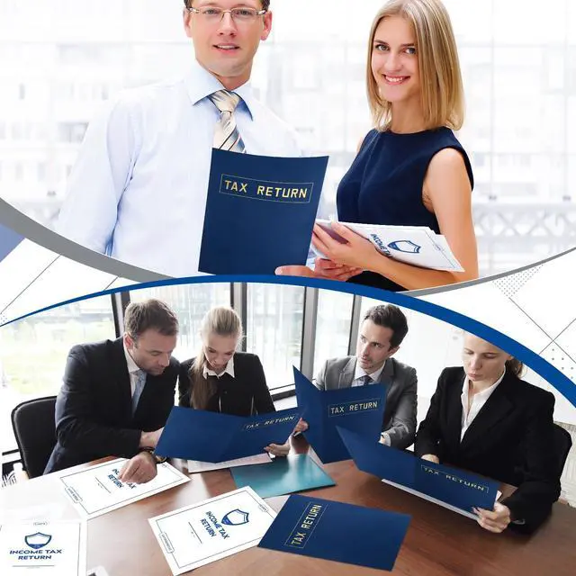 Alt view image 5 of 6 - 400 Pcs Tax Return Folders and Tax Return Envelopes Bulk 9 x 12 Inch 2 Pocket Gold Foil Text Income Folders with Envelopes for Preparers Clients Storing Handling Personal Customer (Blue)