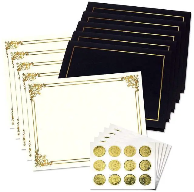 Main image of Ornate Empire Award Certificate Collection - Includes 25 Certificate Papers (White/Gold), 25 Heavy Linen Folders (Black/Gold), 25 Gold Foil Seals, Laser & Inkjet Printer Compatible