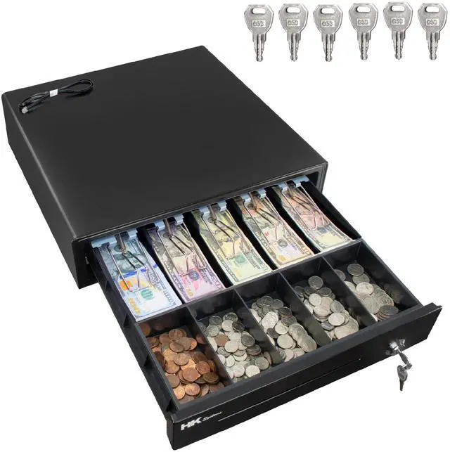 Main image of 16inch Heavy Duty POS Cash Drawer with 5Bill/5Coin, Removable Coin Compartment, 24V, RJ11, Single Large Media Slot, Black