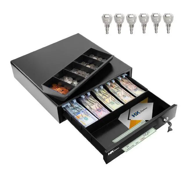 Alt view image 2 of 6 - 16inch Heavy Duty POS Cash Drawer with 5Bill/5Coin, Removable Coin Compartment, 24V, RJ11, Single Large Media Slot, Black