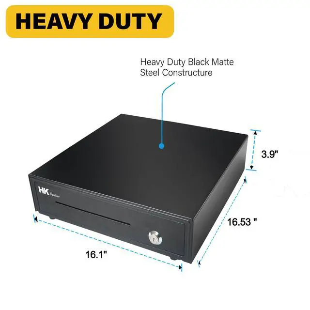 Alt view image 3 of 6 - 16inch Heavy Duty POS Cash Drawer with 5Bill/5Coin, Removable Coin Compartment, 24V, RJ11, Single Large Media Slot, Black