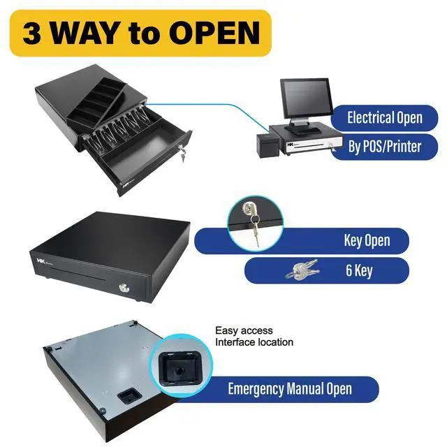 Alt view image 6 of 6 - 16inch Heavy Duty POS Cash Drawer with 5Bill/5Coin, Removable Coin Compartment, 24V, RJ11, Single Large Media Slot, Black