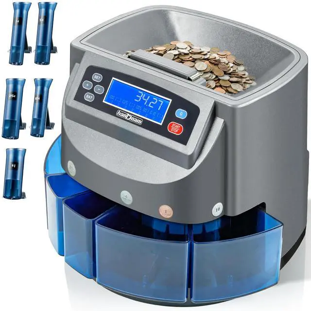 Main image of Coin Counter 270 Coins/Min Electric Coin Sorter Machine 500 Coins Capacity | USD Change Counter Machine Automatic Coin Sorter and Wrapper Machine, LCD Display, Auto Stop Anti-Overflow, Easy One-Touch