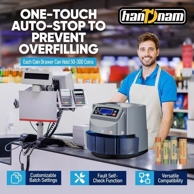 Alt view image 3 of 6 - Coin Counter 270 Coins/Min Electric Coin Sorter Machine 500 Coins Capacity | USD Change Counter Machine Automatic Coin Sorter and Wrapper Machine, LCD Display, Auto Stop Anti-Overflow, Easy One-Touch