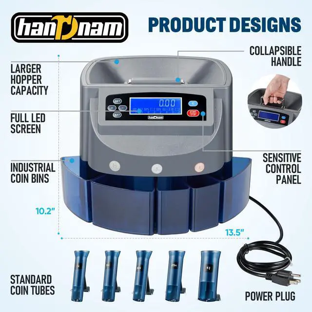 Alt view image 4 of 6 - Coin Counter 270 Coins/Min Electric Coin Sorter Machine 500 Coins Capacity | USD Change Counter Machine Automatic Coin Sorter and Wrapper Machine, LCD Display, Auto Stop Anti-Overflow, Easy One-Touch