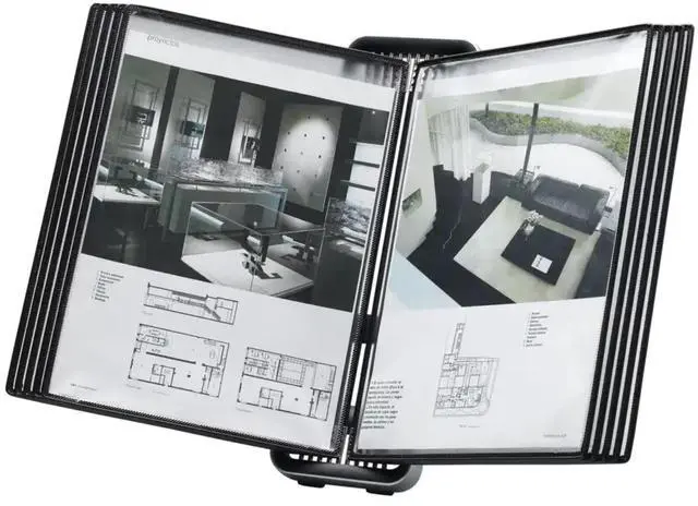 Alt view image 2 of 6 - Tarifold VEO Wall Mount Reference System, 10 Pockets, Black | 10 anti-glare PVC pockets hold 20 letter-size sheets, aluminum wall bracket, pivoting design for quick access