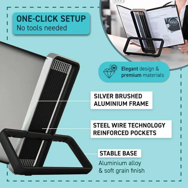 Alt view image 5 of 6 - Tarifold VEO Wall Mount Reference System, 10 Pockets, Black | 10 anti-glare PVC pockets hold 20 letter-size sheets, aluminum wall bracket, pivoting design for quick access