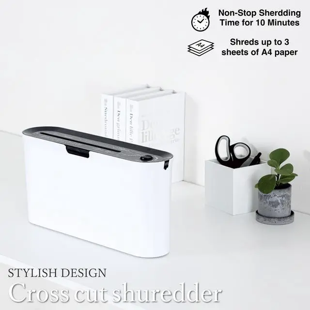 Alt view image 2 of 6 - B08W Paper Shredder for Home use Office, White Compact Design, 2 Sheet Crosscut Paper, 10 Mins Running Time 14.7" × 7.2" × 3.7"