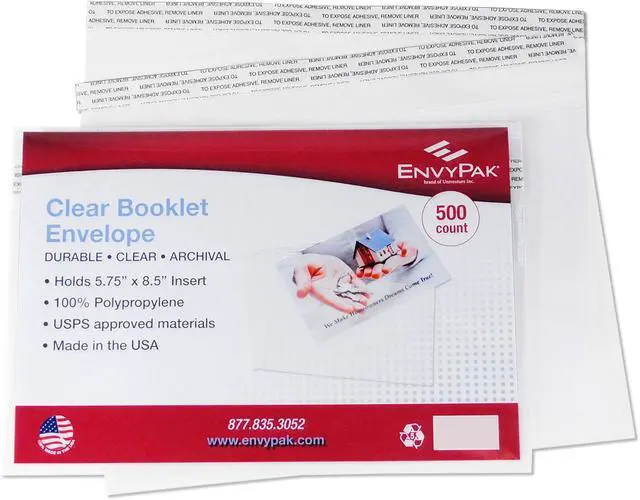 Main image of Envelope Crystal Clear Booklet Style 6" x 9", Permanent Tape (5.5 x 8.5 Insert Size) Holds Booklets, Catalogs and Brochures. - Box of 500