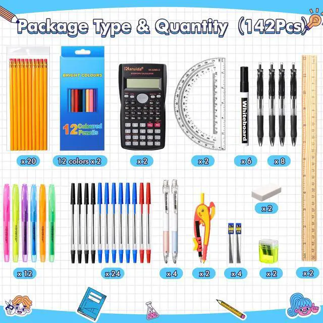 Alt view image 3 of 6 - 144pcs (2 Set) Essential Supplies Kit for High School and College Bundle Includes Composition Pencils Highlighters Binders