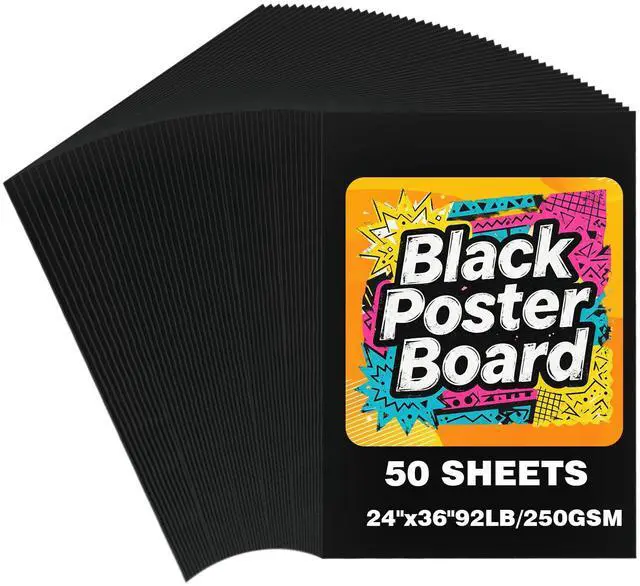 Main image of 50 Sheets Black Poster Board, 24" x 36" 250 GSM Blank Large Poster Paper for Art Display, Classroom Use, School Craft Projects, Signs, and Project Presentations