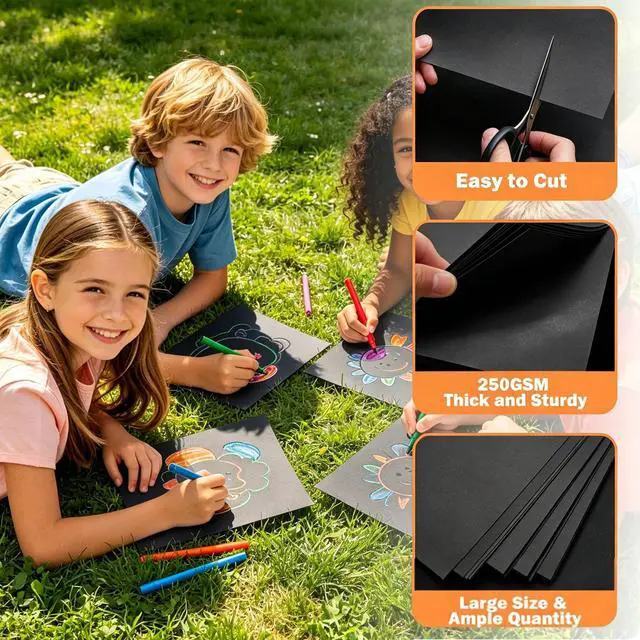 Alt view image 3 of 6 - 50 Sheets Black Poster Board, 24" x 36" 250 GSM Blank Large Poster Paper for Art Display, Classroom Use, School Craft Projects, Signs, and Project Presentations