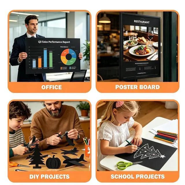 Alt view image 5 of 6 - 50 Sheets Black Poster Board, 24" x 36" 250 GSM Blank Large Poster Paper for Art Display, Classroom Use, School Craft Projects, Signs, and Project Presentations