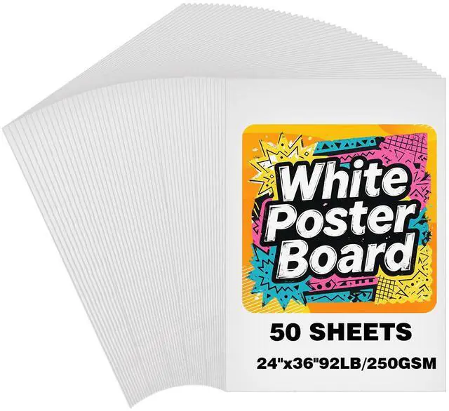 Main image of 50 Sheets White Poster Board, 24" x 36" 250 GSM Blank Large Poster Paper for Art Display, Classroom Use, School Craft Projects, Signs, and Project Presentations