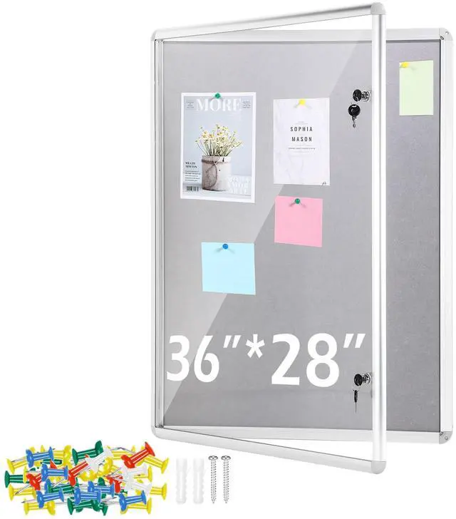 Main image of 36"x28" Lockable Enclosed Bulletin Cork Board, Outdoor Display Case with Glass Door Weather Resistant Notice Board with Aluminum Frame for Office School Hospital Community, 9xA4(Grey)
