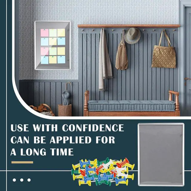 Alt view image 5 of 6 - 36"x28" Lockable Enclosed Bulletin Cork Board, Outdoor Display Case with Glass Door Weather Resistant Notice Board with Aluminum Frame for Office School Hospital Community, 9xA4(Grey)