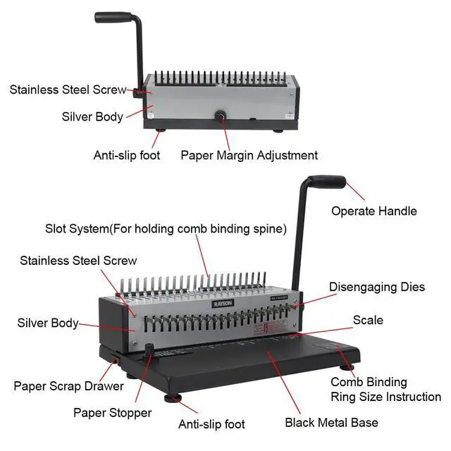 Alt view image 2 of 6 - SD-1501A21 Comb Binder, 21-Hole, 15-Sheet Punch, 200-Sheet Capacity | Features 21 fully disengageable punch pins for customized hole patterns and flexible binding of different paper sizes