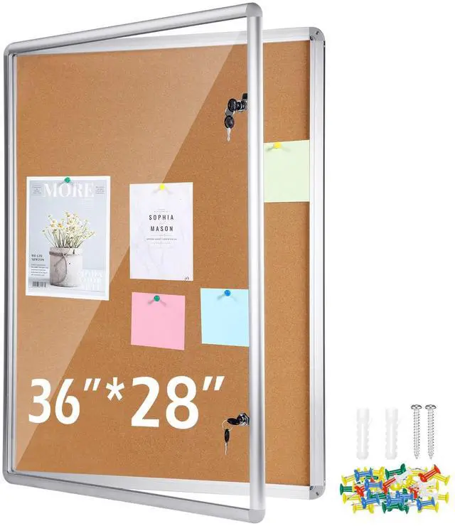Main image of 36"x28" Lockable Enclosed Bulletin Cork Board, Outdoor Display Case with Glass Door Weather Resistant Notice Board with Aluminum Frame for Office School Hospital Community, 9xA4(Natural Color)