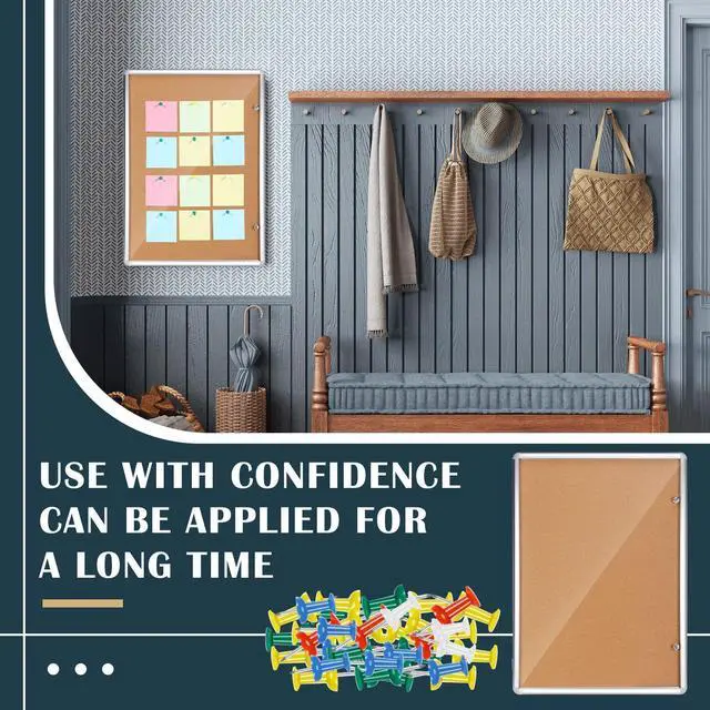 Alt view image 5 of 6 - 36"x28" Lockable Enclosed Bulletin Cork Board, Outdoor Display Case with Glass Door Weather Resistant Notice Board with Aluminum Frame for Office School Hospital Community, 9xA4(Natural Color)