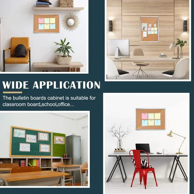 Alt view image 6 of 6 - 36"x28" Lockable Enclosed Bulletin Cork Board, Outdoor Display Case with Glass Door Weather Resistant Notice Board with Aluminum Frame for Office School Hospital Community, 9xA4(Natural Color)