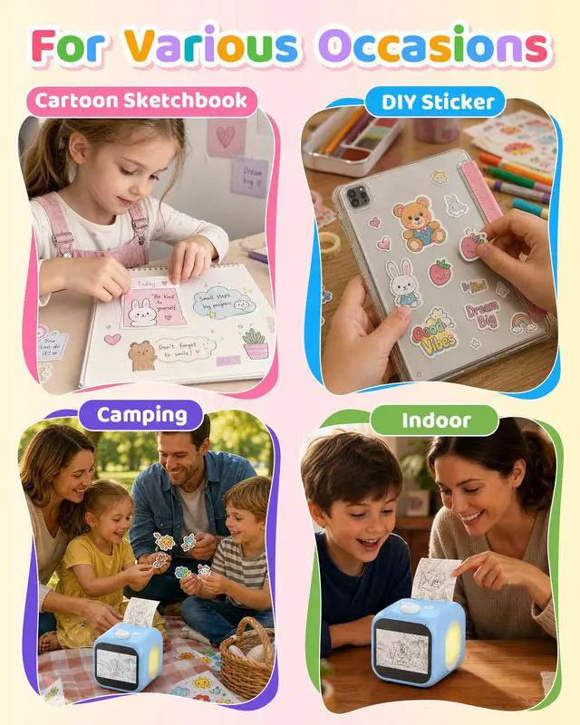 Alt view image 6 of 6 - Kids AI Voice Sticker Printer Toy, No Phone App Needed, Power on & Print by Voice, Ink-Free Thermal Machine with 3.5" Touch Screen, Journaling & DIY Crafts, Birthday Gift for Kids Ages 3+