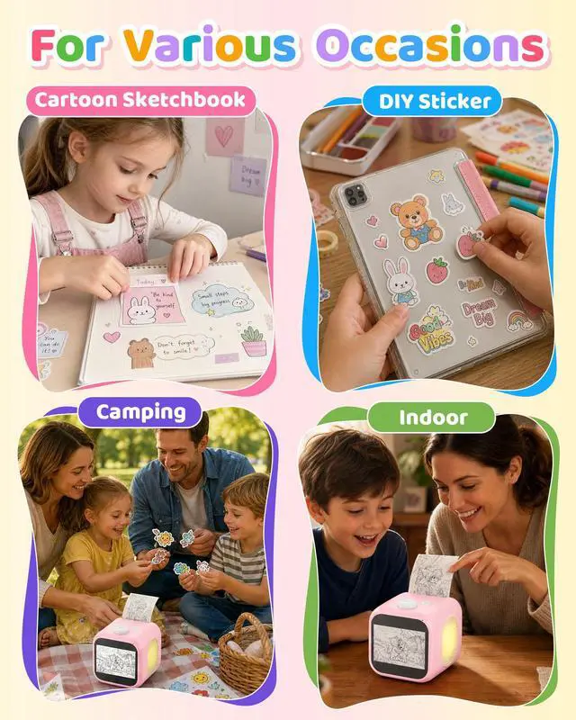 Alt view image 6 of 6 - Kids AI Voice Sticker Printer Box Toyx, No Phone App Needed, Power on & Print by Voice, Ink-Free Thermal Machine with 3.5" Touch Screen, Journaling & DIY Crafts, Birthday Gift for Kids Ages 3+