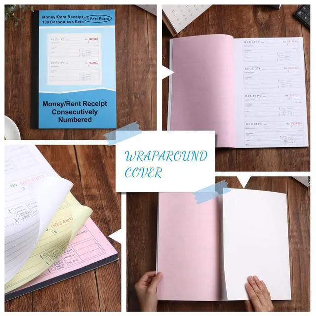 Alt view image 5 of 6 - 15 Pack Money and Rent Receipt Books 3 Part Carbonless 7-5/8" x 10-7/8" Bound Wraparound Cover, 100 Sets Per Book 4 Receipts Per Page