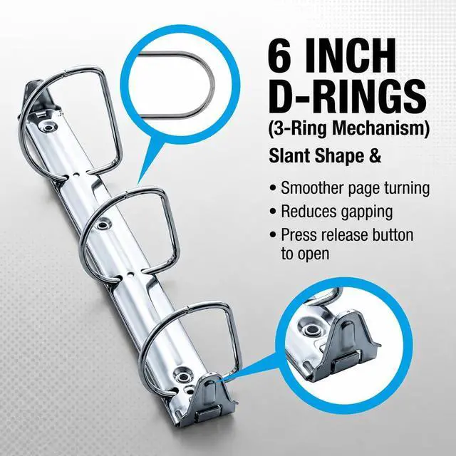 Alt view image 4 of 6 - 6 Inch Locking Angle D-Ring Binder Heavy Duty Poly Binder with Printed Design, Secure Locking 3 Rings, Spine Label Holder, Non-Customizable Cover, Holds 8.5" x 11" Paper (2)