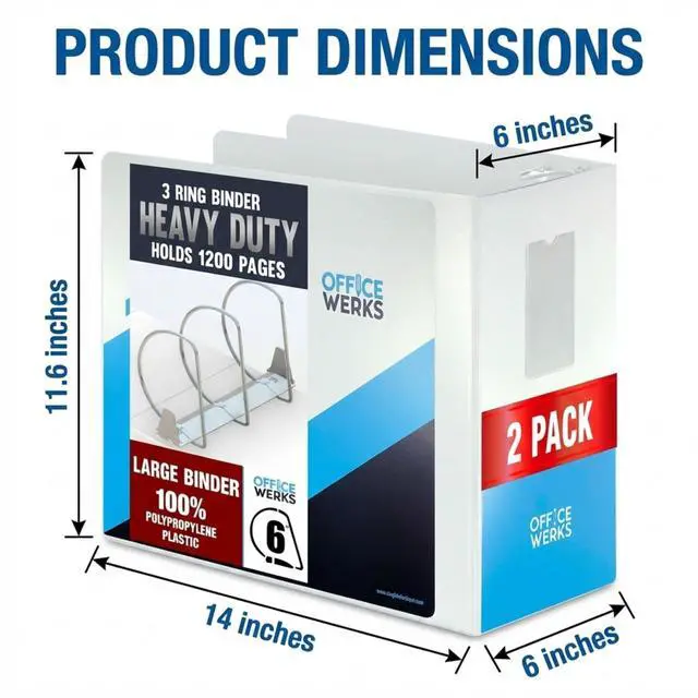 Alt view image 5 of 6 - 6 Inch Locking Angle D-Ring Binder Heavy Duty Poly Binder with Printed Design, Secure Locking 3 Rings, Spine Label Holder, Non-Customizable Cover, Holds 8.5" x 11" Paper (2)