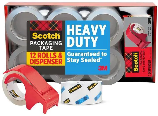 Main image of Heavy Duty Shipping Packaging Tape, 1.88" x 54.6 yd, 3" Core, Clear, Great for Packing, Shipping & Moving, 12 Rolls with Dispenser
