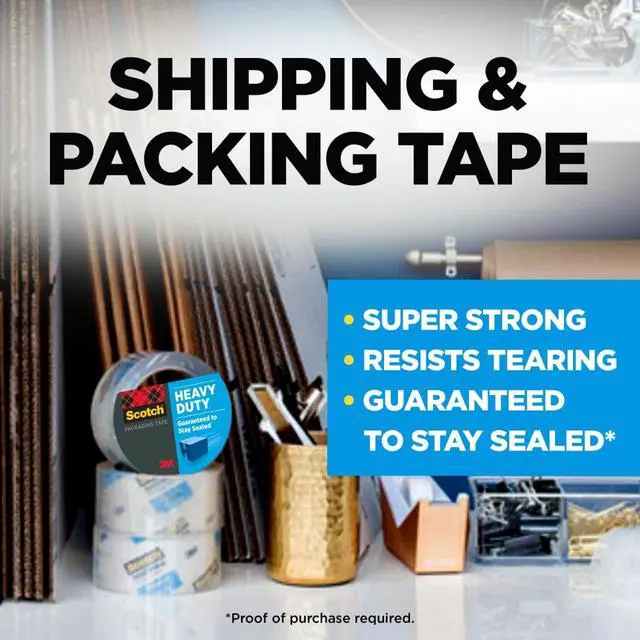 Alt view image 2 of 6 - Heavy Duty Shipping Packaging Tape, 1.88" x 54.6 yd, 3" Core, Clear, Great for Packing, Shipping & Moving, 12 Rolls with Dispenser