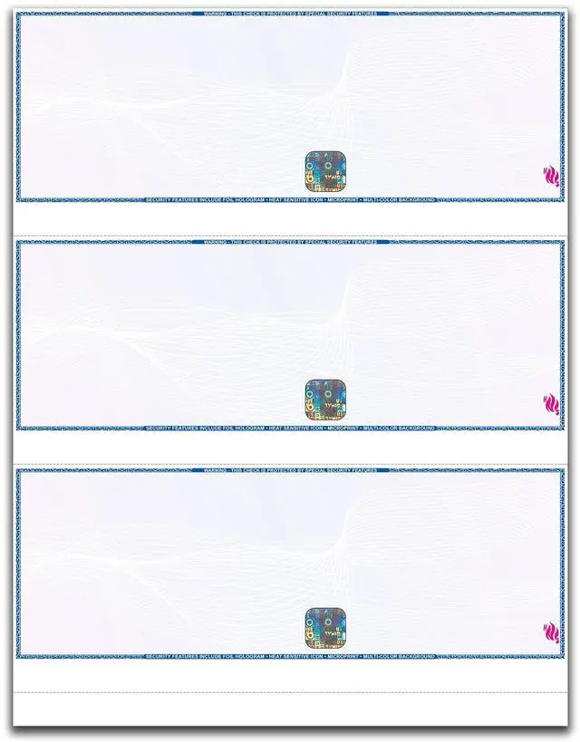 Main image of 3 Checks Per Page Hologram High Security Laser Check Stock | 150 Sheets/450 Checks | Blue/Maroon