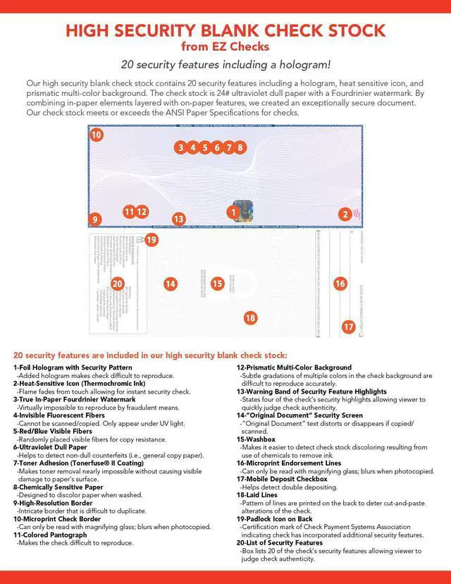 Alt view image 3 of 6 - 3 Checks Per Page Hologram High Security Laser Check Stock | 150 Sheets/450 Checks | Blue/Maroon