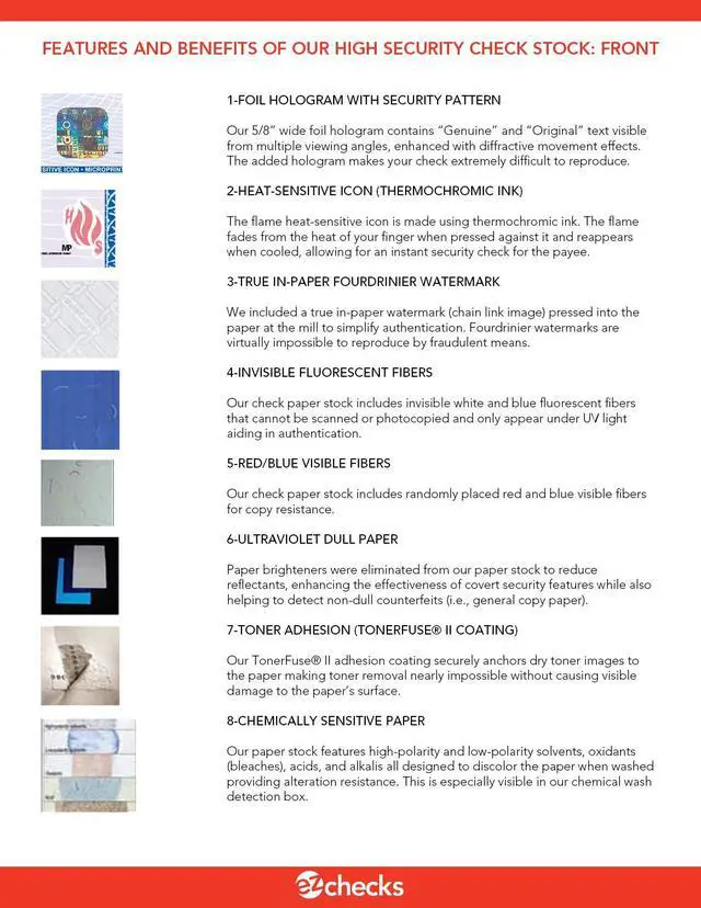 Alt view image 4 of 6 - 3 Checks Per Page Hologram High Security Laser Check Stock | 150 Sheets/450 Checks | Blue/Maroon