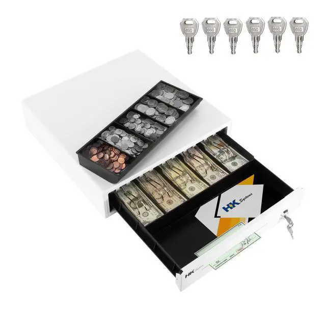 Alt view image 2 of 6 - 16inch Heavy Duty POS Cash Drawer with 5Bill/5Coin, Removable Coin Compartment, 24V, RJ11, Single Large Media Slot, White