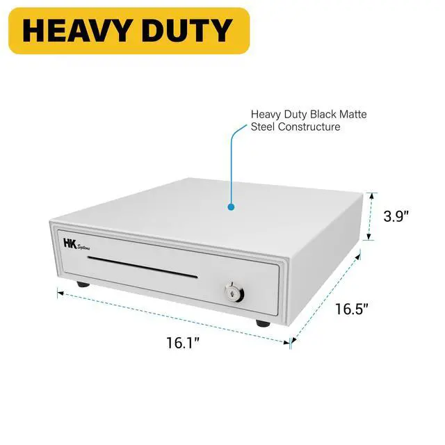 Alt view image 3 of 6 - 16inch Heavy Duty POS Cash Drawer with 5Bill/5Coin, Removable Coin Compartment, 24V, RJ11, Single Large Media Slot, White
