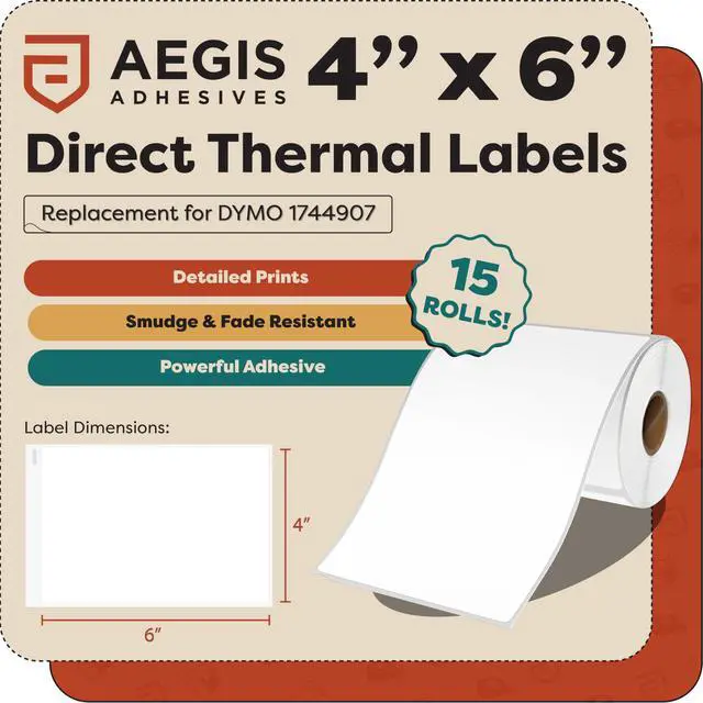 Alt view image 2 of 6 - 4x6 Shipping Labels, Direct Thermal Labels, DYMO 4XL 1744907 | Return Address Labels for Mailing, Packages - Compatible with Zebra, Rollo Printers - (3300 Count, 15 Rolls, Not 5XL)