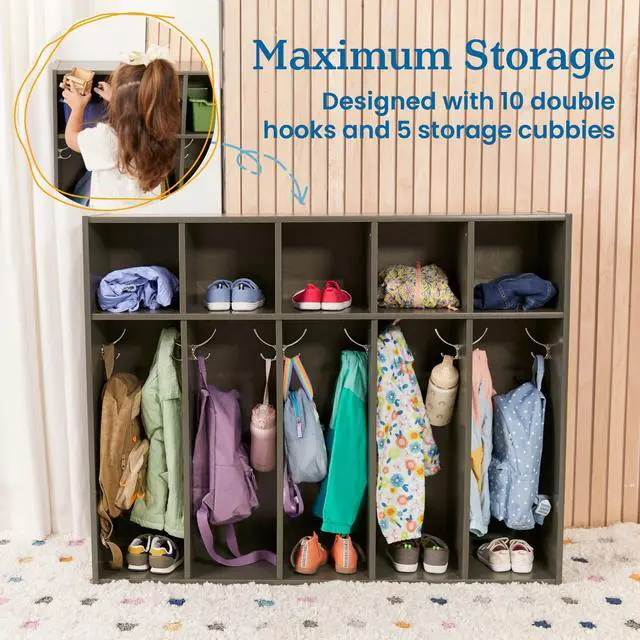 Alt view image 4 of 6 - Streamline 5-Section Toddler Coat Locker with Cubby Storage, Kids Furniture, Grey Wash
