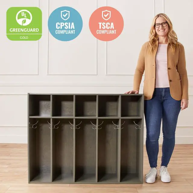 Alt view image 5 of 6 - Streamline 5-Section Toddler Coat Locker with Cubby Storage, Kids Furniture, Grey Wash