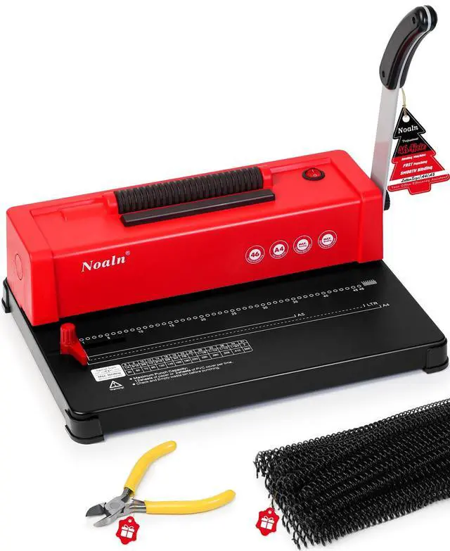 Main image of 46-Hole Binding Machine Spiral Coil Binder Red,DIY Book Binder Kits with Electric Coil Inserter,4:1 Pitch 500 Sheets,Come with 100pcs Comb Binding Spines,School Office Home
