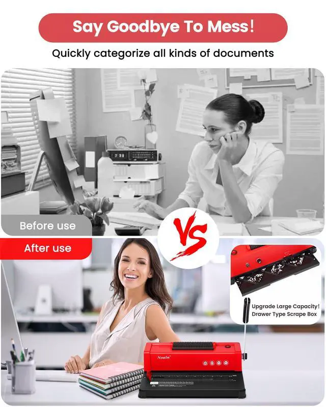 Alt view image 4 of 6 - 46-Hole Binding Machine Spiral Coil Binder Red,DIY Book Binder Kits with Electric Coil Inserter,4:1 Pitch 500 Sheets,Come with 100pcs Comb Binding Spines,School Office Home