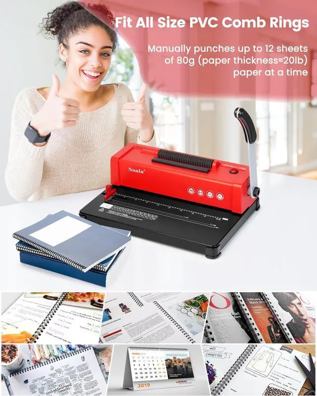 Alt view image 6 of 6 - 46-Hole Binding Machine Spiral Coil Binder Red,DIY Book Binder Kits with Electric Coil Inserter,4:1 Pitch 500 Sheets,Come with 100pcs Comb Binding Spines,School Office Home