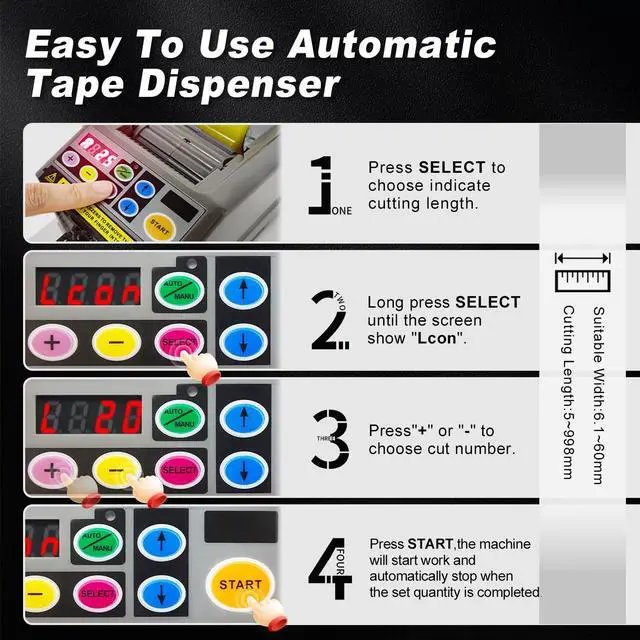 Alt view image 6 of 6 - Ribbon Cutting Machine, Automatic Tape Dispenser Cutting 6-60mm Width 999mm Max Cutting Length, Electric Tape Cutting Machine for Office Shipping, Businesses, Home Use