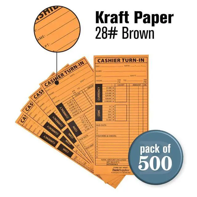 Alt view image 2 of 5 - Cashier Turn-In Envelopes 4.5 Inches by 10.375 Inches 500 Brown Kraft Paper Envelopes Standard Open End Moisten and Seal Closure