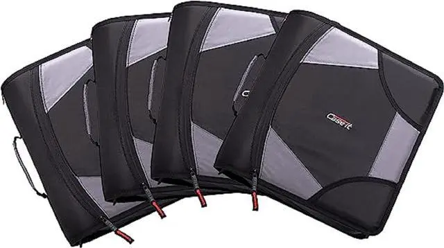 Main image of Case-it School Zipper Binder | 4-Inch D-Rings | 800-Sheet | D-186 Jet Black | King Sized Zip Tab, 5-Subject Expanding File Folder, Multiple Pockets, Storage Organizer, Shoulder Strap, 4-Pack, Office