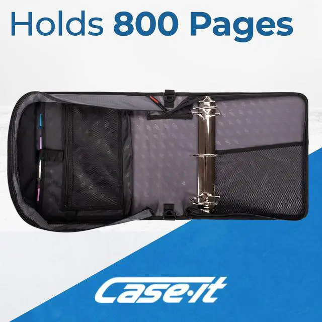 Alt view image 3 of 6 - Case-it School Zipper Binder | 4-Inch D-Rings | 800-Sheet | D-186 Jet Black | King Sized Zip Tab, 5-Subject Expanding File Folder, Multiple Pockets, Storage Organizer, Shoulder Strap, 4-Pack, Office